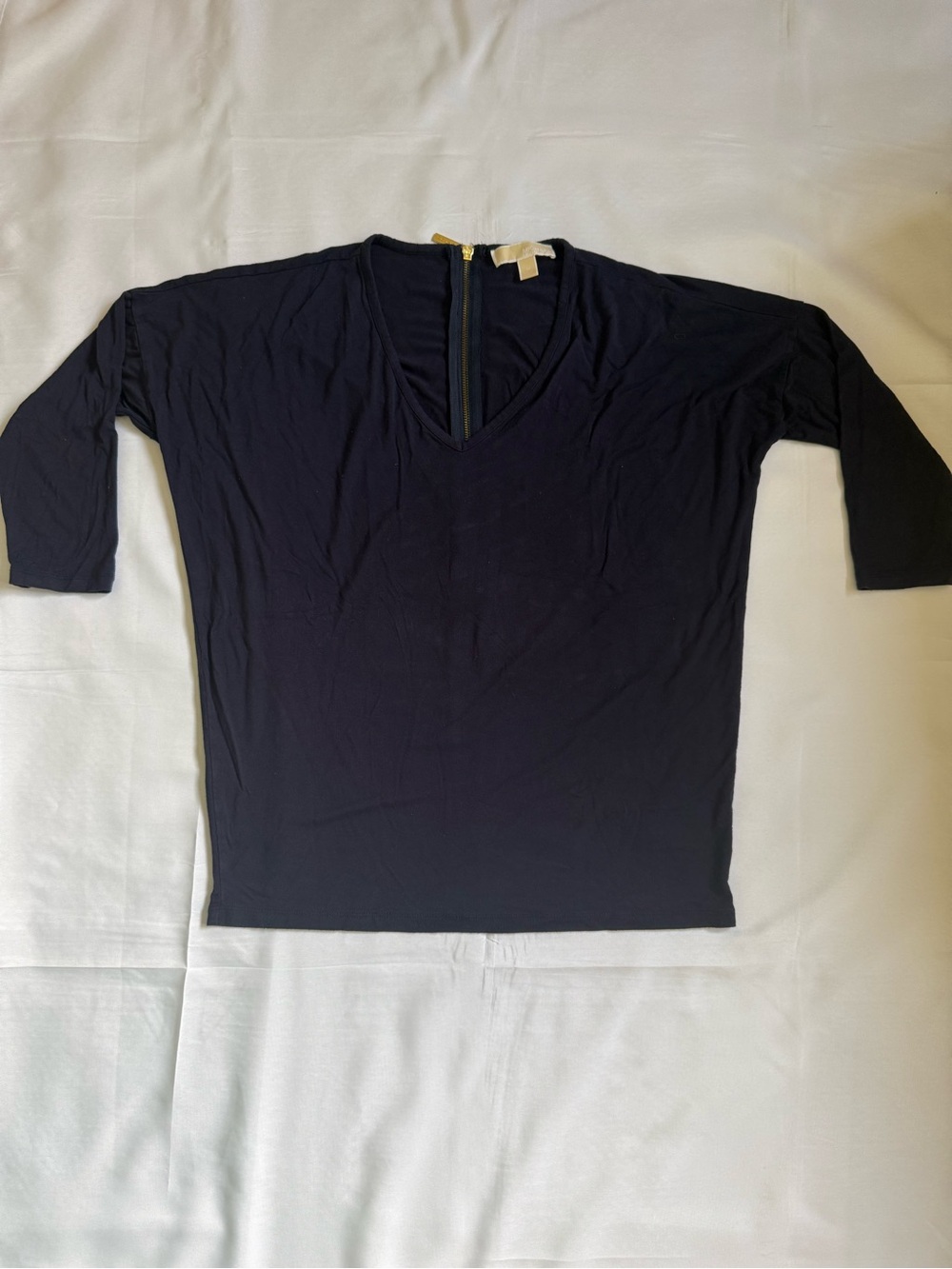Michael Kors Navy V-Neck Long Sleeve Top with Back Zip